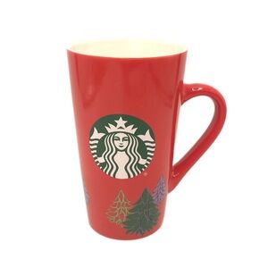 Starbucks 2020 Tall Red Christmas Holiday Mug 16oz Christmas Trees Green Mermaid